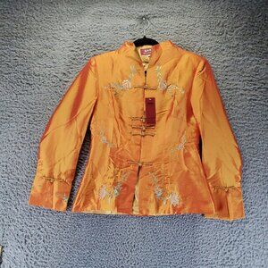 Wenxinbaihe Top Womens XL Orange Floral Embroidered Mandarin Collar *NWT*